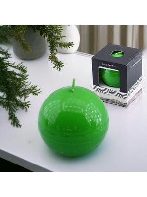 Defne Store Metalik Yeşil, 8 cm Küre Mum; Kokusuz Fitilli Şamdan Mumu
