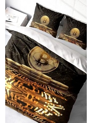 Defne Store %100 Pamuk Saten Çift Kişilik Nevresim Takımı Bitcoin-2, MONOHOME36409