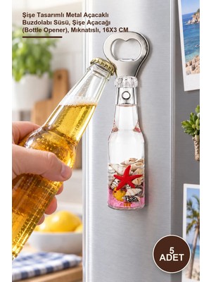 Yenilig 5 Adet Buzdolabı Magneti – Şişe Tasarımlı Metal Açacaklı Buzdolabı Süsü, Şişe Açacağı (Bottle Opener), Mıknatıslı, 16X3 cm