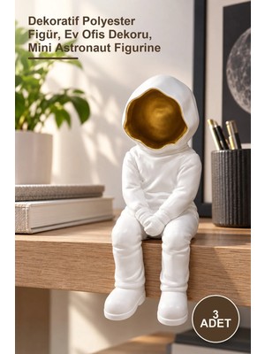 Yenilig 3 Adet Oturan Astronot Biblo – Dekoratif Polyester Figür, Ev Ofis Dekoru, Mini Astronaut Figurine