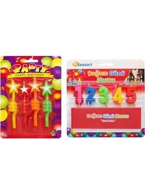 Defne Store Renkli Doğum Günü Mum Seti, Yıldız ve Rakamlı