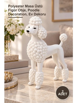 Yenilig 2 Adet Dekoratif Kaniş Köpek Biblosu – Polyester Masa Üstü Figür Obje, Poodle Decoration, Ev Dekoru