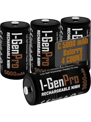 Defne Store HR14 C Boy 5000 Mah Şarj Edilebilir Pil 1.2V Ni-Mh, 4'lü Paket Şarjlı Pil