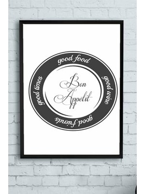 Defne Store PSTER14574 Bon Appetit Mutfak Çerçeveli Tablo 50 x 70