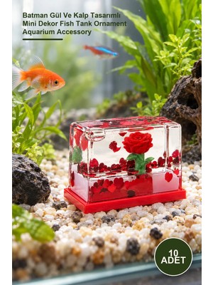 Yenilig 10 Adet Dekoratif Akvaryum Süsü – Batman Gül ve Kalp Tasarımlı Mini Dekor Fish Tank Ornament Aquarium Accessory