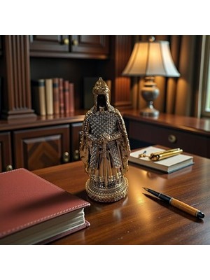 Defne Store Zırhlı Asker Heykeli, Gold Detaylı Dekoratif Biblo, Masaüstü Ofis ve Kitaplık Süsü