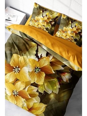 Defne Store Nevresim Takımı, %100 Pamuk Saten Çift Kişilik Lastikli Çarşaflı Yellow Flowers, MONOHOME38403