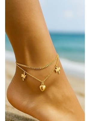 Defne Store Accessories Altın Renk Yusufcuk Kalp Model Küp Sf Zincir Çelik Halhal 3223, Gold Tek Ebat
