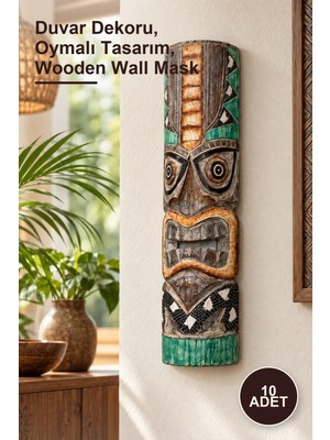 Yenilig 10 Adet Ahşap Oymalı Dekoratif Maske – Duvar Dekoru, Oymalı Tasarım, Wooden Wall Mask