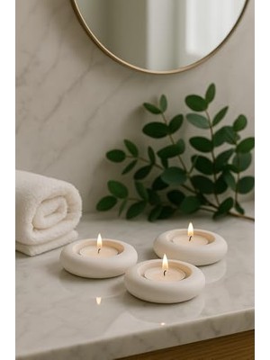 Defne Store Dekoratif 3'lü Tealight Mumluk Seti, Beton Görünümlü