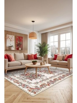 Defne Store Çiçekli Şönil Kaymaz Doğal Pamuk Tabanlı Yıkanabilir Antibakteriyel Çevre Dostu Salon Halısı 160X230