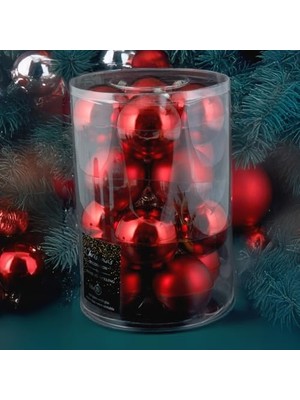 Defne Store New Year 16 Parça Yılbaşı Topu Red 80 mm