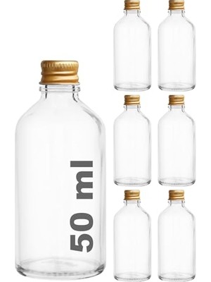 Defne Store 50 cc Gold Metal Kapaklı Shot Şişesi, 50 ml Kolonya ve Koku Şişesi, Küçük Şeffaf Cam, 6 Adet