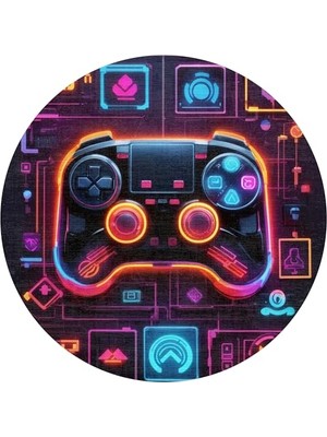 Defne Store Kadife Oyuncu Odası Halısı Kaymaz Pamuk Tabanlı Yıkanabilir Antibakteriyel Yuvarlak Gamer, Gaming Halısı 160X160
