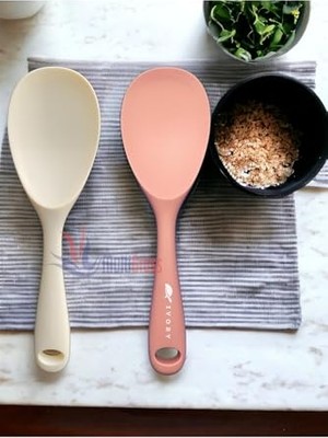 Defne Store Sert Uçlu Isıya Dayanıklı Yanmaz Yapışmaz Silikon Kaşık, 2'li, 22 Cm, Somon-Krem
