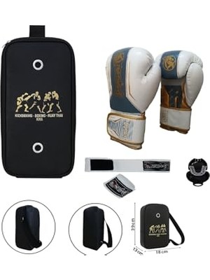 Defne Store Legacy Kick Boks Eldiveni Muay Thai 3'lü Set ve Eldiven Taşıma Çantalı Beyaz 12 Oz