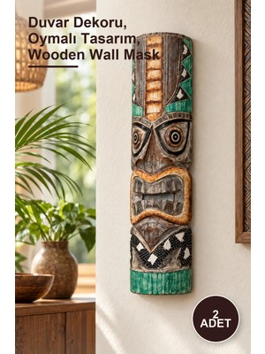 Yenilig 2 Adet Ahşap Oymalı Dekoratif Maske – Duvar Dekoru, Oymalı Tasarım, Wooden Wall Mask