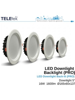 Teletek 16W LED Downlight Backlight Pro Yuvarlak Beyaz Işık  Spot Sıva Altı Panel Armatür , IP44 Ince Kasa Spot Aydınlatma