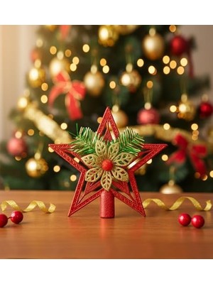 Defne Store 15 cm Kırmızı Yılbaşı Ağacı Tepe Süsü