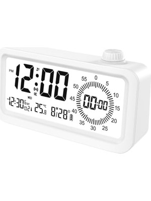 Defne Store Saat, Adornist - Dijital Çalar ve Geri Sayım Zamanlayıcı - Döner Düğmeli Sessiz Masa Saati, Sıcaklık/tarih Göstergeli LCD Ekran, 3 Alarm, Erteleme, Gece Lambası - Öğrenci/ofis/mutfak, Beyaz
