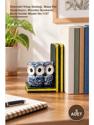 Yenilig 5 Adet Ahşap Baykuş Kitap Tutacağı – Dekoratif Kitap Desteği, Masa Raf Düzenleyici, Wooden Bookend, Book Holder Model NO:1107