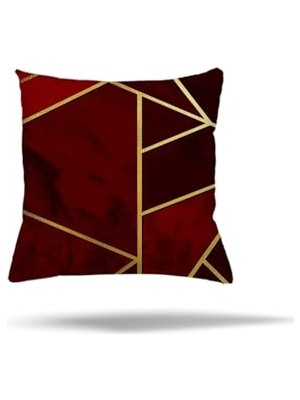 Defne Store Geometrik Patchwork Çiçek Etnik Gizli Fermuarlı Yastık Kılıfı, Bordo-Gold 45 x 45