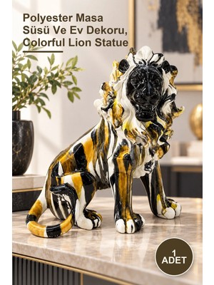 Yenilig 1 Adet Renkli Dekoratif Aslan Figürü – Polyester Masa Süsü ve Ev Dekoru, Colorful Lion Statue