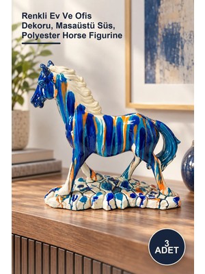 Yenilig 3 Adet Dekoratif Polyester At Figürü – Renkli Ev ve Ofis Dekoru, Masaüstü Süs, Polyester Horse Figurine