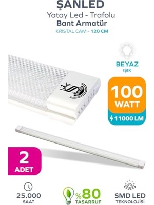 Defne Store 100WAT 120 cm Kristal Yatay LED Bant Armatür-Trafolu Beyaz Işık -1-2-4-8-10-20-40-50-100 Adettir (2)