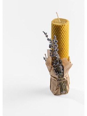 Defne Store Doğal Balmumu Mum, El Yapımı, %100 Pamuk Fitil, Büyük Boy 20X4,5 cm