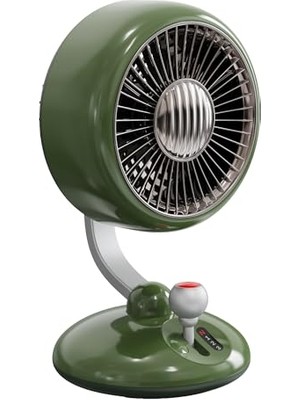 Defne Store Q3 LED Şarjlı Yeşil 120 3 ° Salınımlı Kademeli Işıklı Masaüstü Fan Vantilatör Retro