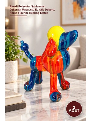 Yenilig 2 Adet At Figürü – Renkli Polyester Şahlanmış Dekoratif Masaüstü Ev Ofis Dekoru, Horse Figurine Rearing Statue