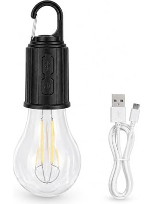 Defne Store Şarjlı Kamp Ampulü USB Type-C Girişli Asılabilir LED Ampul 3 Modlu Işık Gün Işığı Kamp Lambası Taşınabilir Acil Durum Işığı Kancalı Ampul Outdoor Kamp Aydınlatma