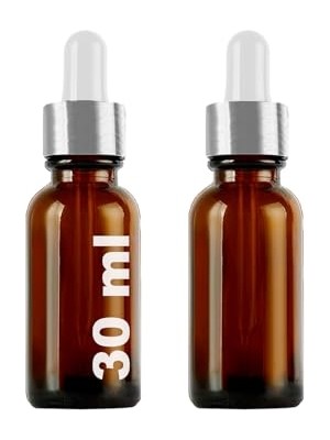 Defne Store 30 ml Metal Kapaklı Damlalıklı Dropper Serum Şişesi 30 cc Cam Şişe 2 Adet (Beyaz Lastik | Gümüş Kapak, Amber/kahverengi)