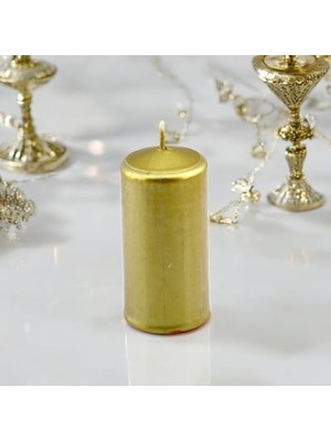 Defne Store Gold Metalik Kaplamalı Silindir Baton Mum, 8 Cm; Kokusuz Şamdan Mumu