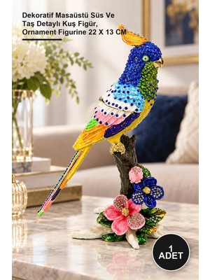 Yenilig 1 Adet Taşlı Papağan Figürü – Dekoratif Masaüstü Süs ve Taş Detaylı Kuş Figür, Ornament Figurine 22 x 13 cm