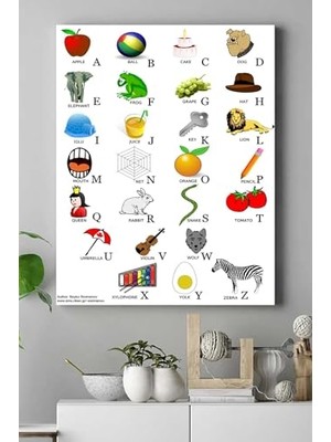 Defne Store PSTER16302 Ingilizce Alfabe Eğitim Kanvas Tablo 30 x 40