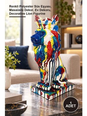 Yenilig 1 Adet Dekoratif Aslan Figürü – Renkli Polyester Süs Eşyası, Masaüstü Dekor, Ev Dekoru, Decorative Lion Figurine
