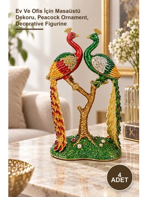 Yenilig 4 Adet Tavuskuşu Figürlü Taşlı Dekoratif Biblo – Ev ve Ofis Için Masaüstü Dekoru, Peacock Ornament, Decorative Figurine