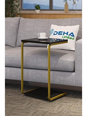 Defne Store Gold Renkli, Iki Katlı Tekerlekli C Sehpa ve Servis Sehpası