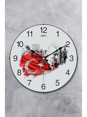 Defne Store Atatürk Duvar Saati Akar Saniye Sessiz Mekanizma 36 cm