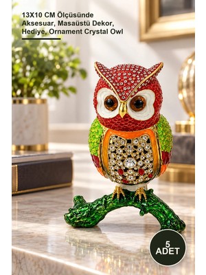 Yenilig 5 Adet Baykuş Figürü Taşlı Dekoratif Süs – 13X10 cm Ölçüsünde Aksesuar, Masaüstü Dekor, Hediye, Ornament Crystal Owl