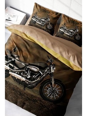 Defne Store Motorcycles 3D Pamuk Saten Çift Kişilik Nevresim Takımı, MONOHOME2254