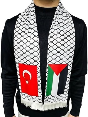 Defne Store Atkı; Türk ve Filistin Püsküllü, Yumuşak Dokulu ve Desenli Atkı