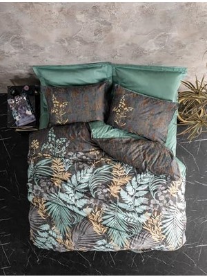 Defne Store Clorasa Mint Desenli Saten Çift Kişilik Nevresim Takımı