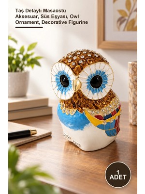 Yenilig 1 Adet Baykuş Dekoratif Figür – Taş Detaylı Masaüstü Aksesuar, Süs Eşyası, Owl Ornament, Decorative Figurine