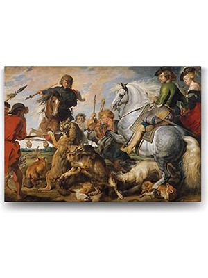 Defne Store Peter Paul Rubens Kurt ve Tilki Avı Tablosu - 90X60 cm