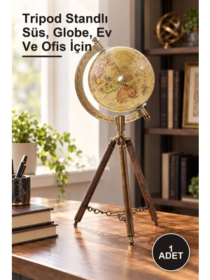 Yenilig 1 Adet Ahşap Tripot Ayaklı Dekoratif Dünya Küre – Tripod Standlı Süs, Globe, Ev ve Ofis Için