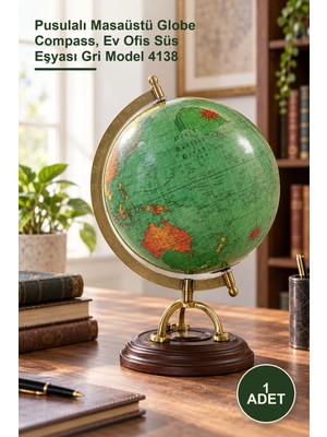 Yenilig 1 Adet Ahşap Dekoratif Dünya Küresi – Pusulalı Masaüstü Globe Compass, Ev Ofis Süs Eşyası Gri Model 4138