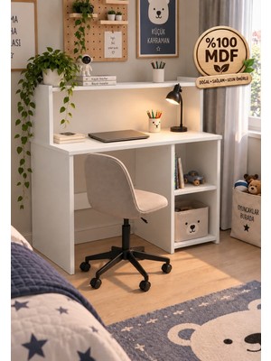 Beraris %100 Mdf Çalışma Masası Kitaplıklı Raflı Bilgisayar ve Ders Çalışma Masası 100 cm